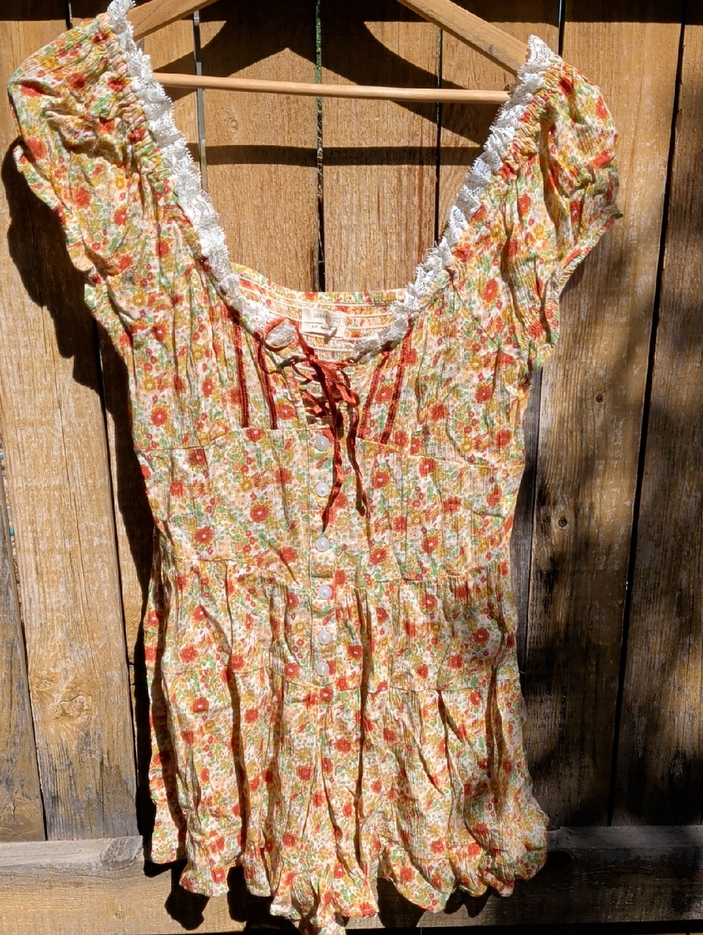 Urban Outfitters Floral Lace-Trim Romper in Yellow and Orange